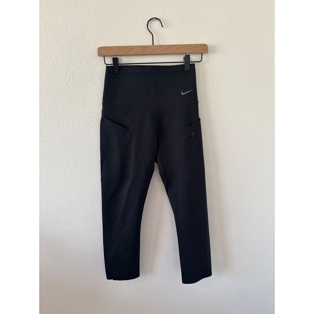 Nike Go Women's Sz S Firm Support High Waisted Crop Black Leggings with Pockets